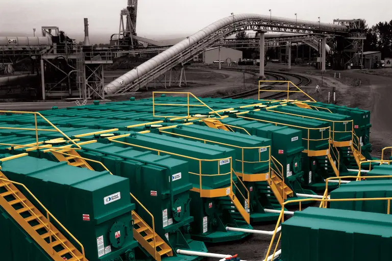 Green tanks at a refinery