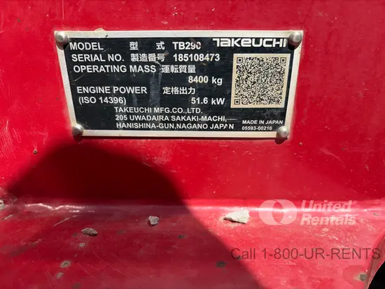 2021 Takeuchi TB290C Mini Excavator