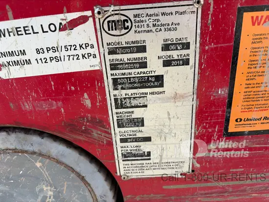 2018 MEC MICRO 19 Scissor Lift