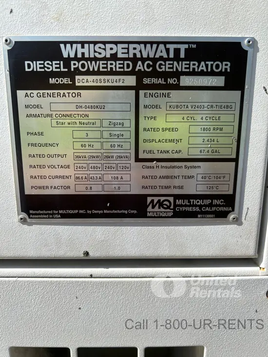 2022 Multiquip DCA40SSKU4F Diesel Generator