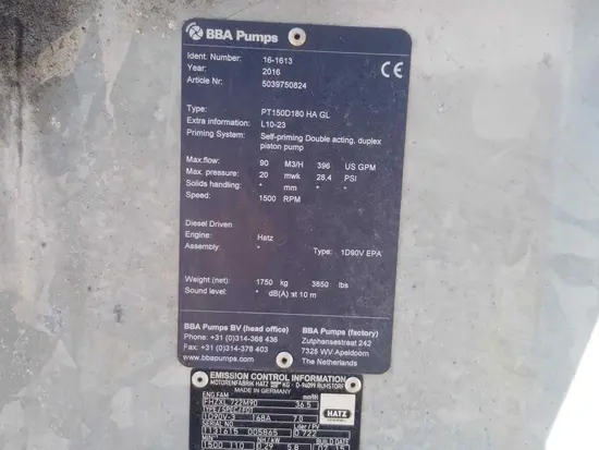 2016 BBA PT150 Pump