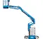 Side view of a blue Genie articulating boom lift with basket elevated.