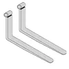 Front view of a grey forklift fork attachment with two metal forks extended.