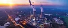 power plant at sunset