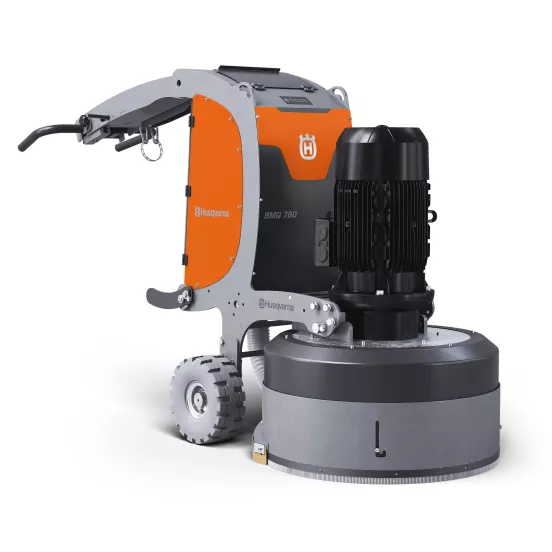 Orange and gray Husqvarna 31 inch electric walk-behind concrete grinder
