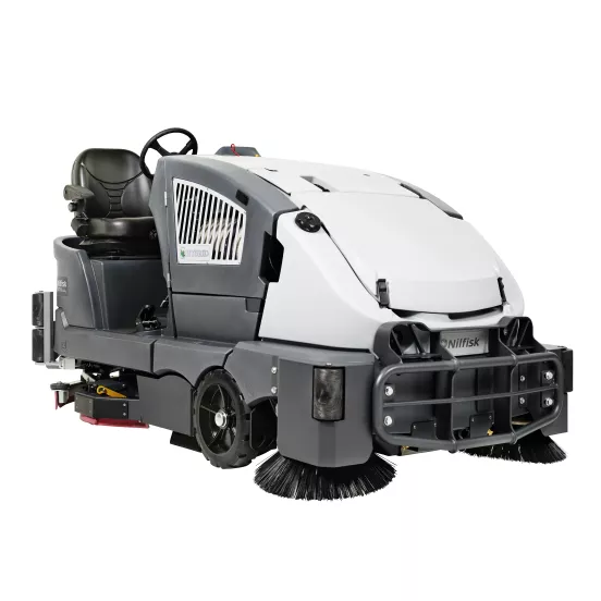 Gray Nilfisk 62 inch Ride-on Floor Scrubber Sweeper