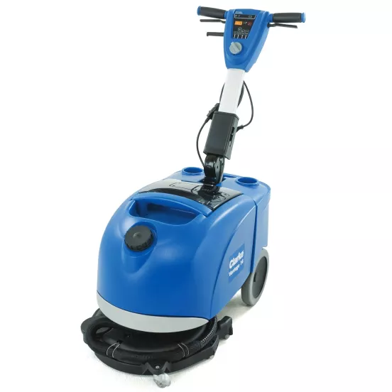Blue and black NILFISK Walk-Behind Power Scrubber, 12 in., Battery Powered
