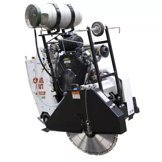 White and black DIAMONDPR Self-Propelled Concrete Street Saw, 26 in., Gas Powered