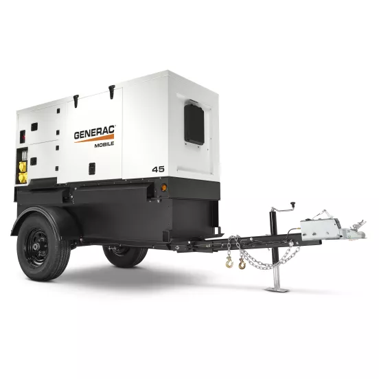 White and black GENERAC 36-40 kW Towable Generator, Tier 4 Diesel