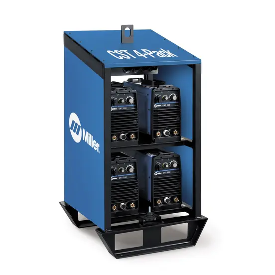 Blue and black MILLERELEC Welder Rack, 280 Amp, 4-pack