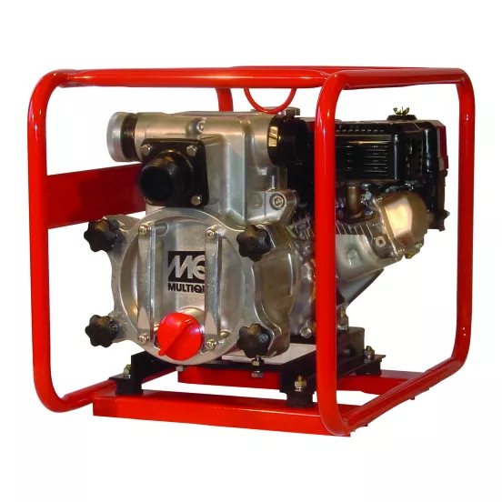 Red and silver and black MULTIQUIP Trash Pump, 2 in.