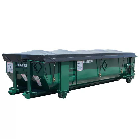 Green Pinnacle Roll Tarp Rolloff Box