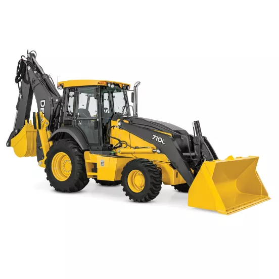 Yellow John Deere backhoe loader